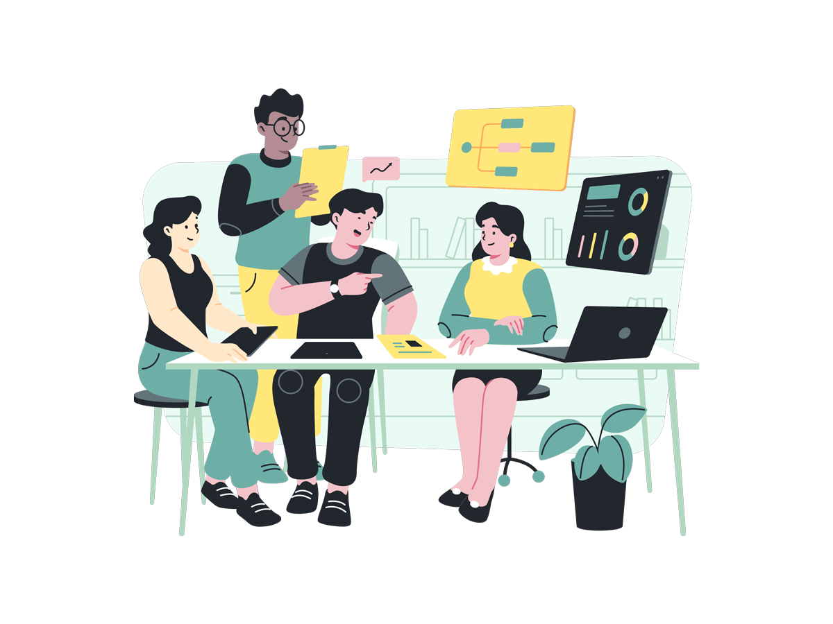 A table with people having a discussion