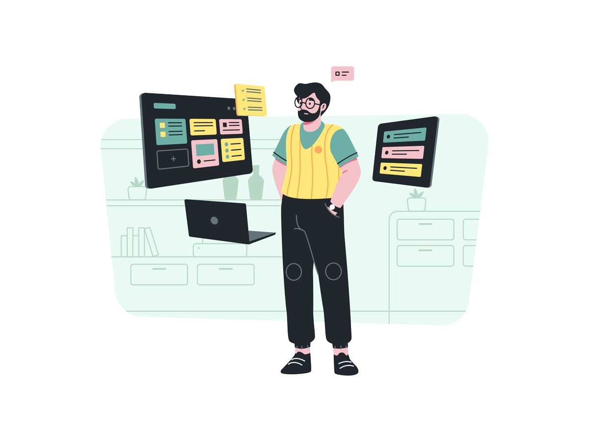 Illustration of a person looking at task boards